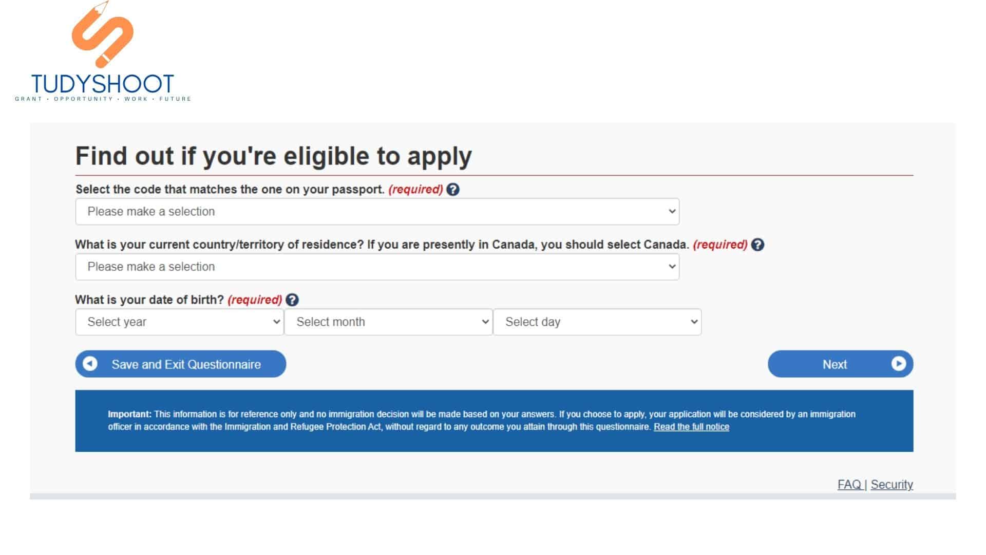 قم بالاجابة على اسئلة الهجرة إلى كندا للتسجيل