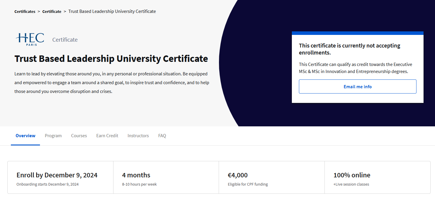 شهادة جامعية في القيادة القائمة على الثقة