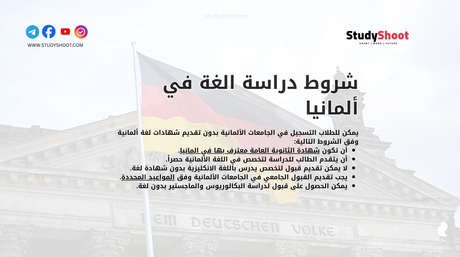 شروط دراسة الغة في ألمانيا 