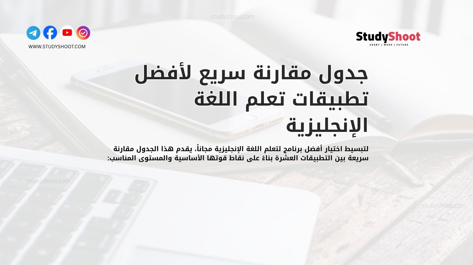 جدول مقارنة سريع لأفضل تطبيقات تعلم اللغة الإنجليزية