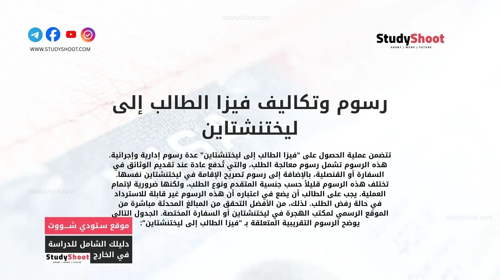 رسوم وتكاليف فيزا الطالب إلى ليختنشتاين