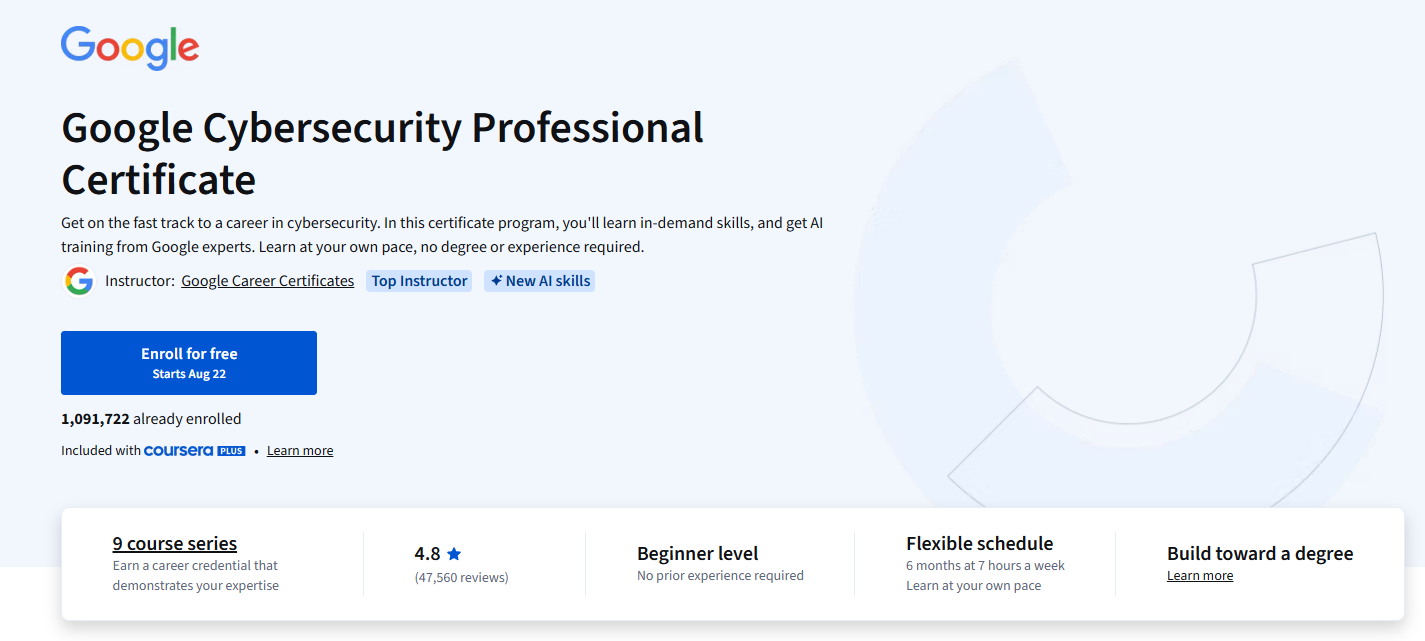 شهادة جوجل الاحترافية في الأمن السيبراني