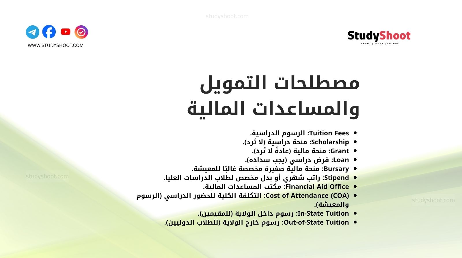 مصطلحات التمويل والمساعدات المالية