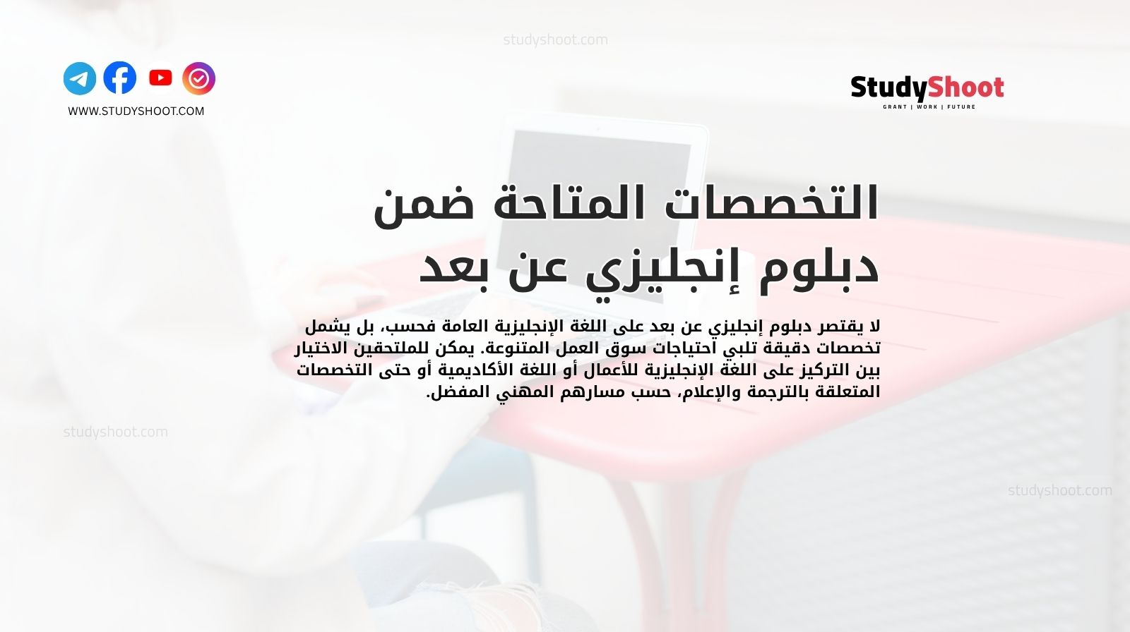 التخصصات المتاحة ضمن دبلوم إنجليزي عن بعد