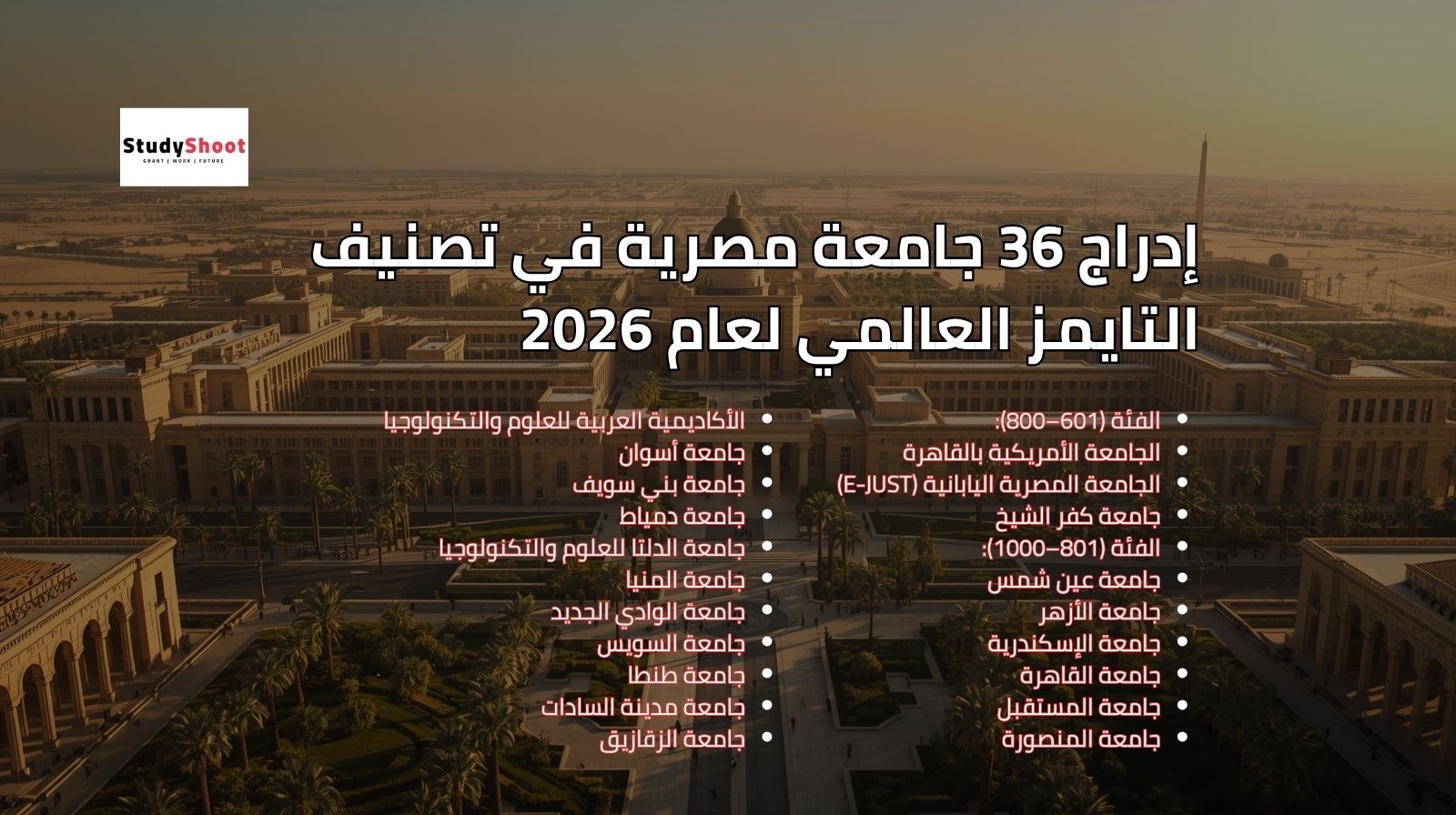 إدراج 36 جامعة مصرية في تصنيف التايمز العالمي لعام 2026