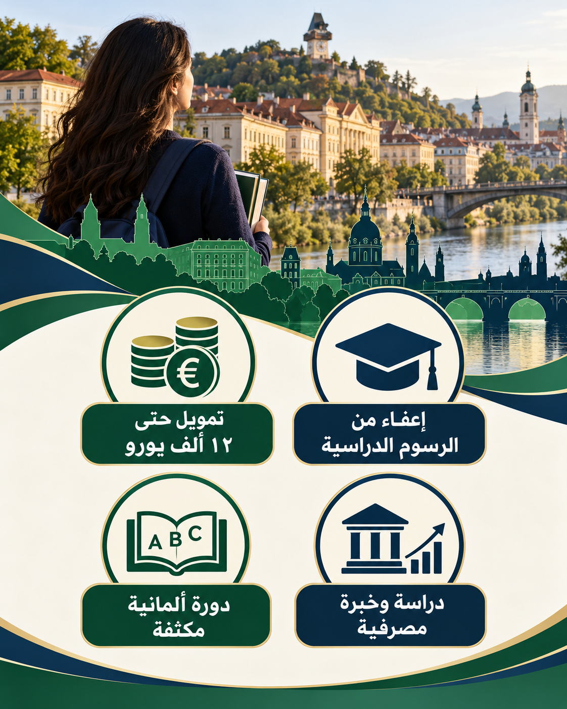 إنفوجرافيك يوضح تمويل ومزايا منحة Best of South-East بجامعة غراتس