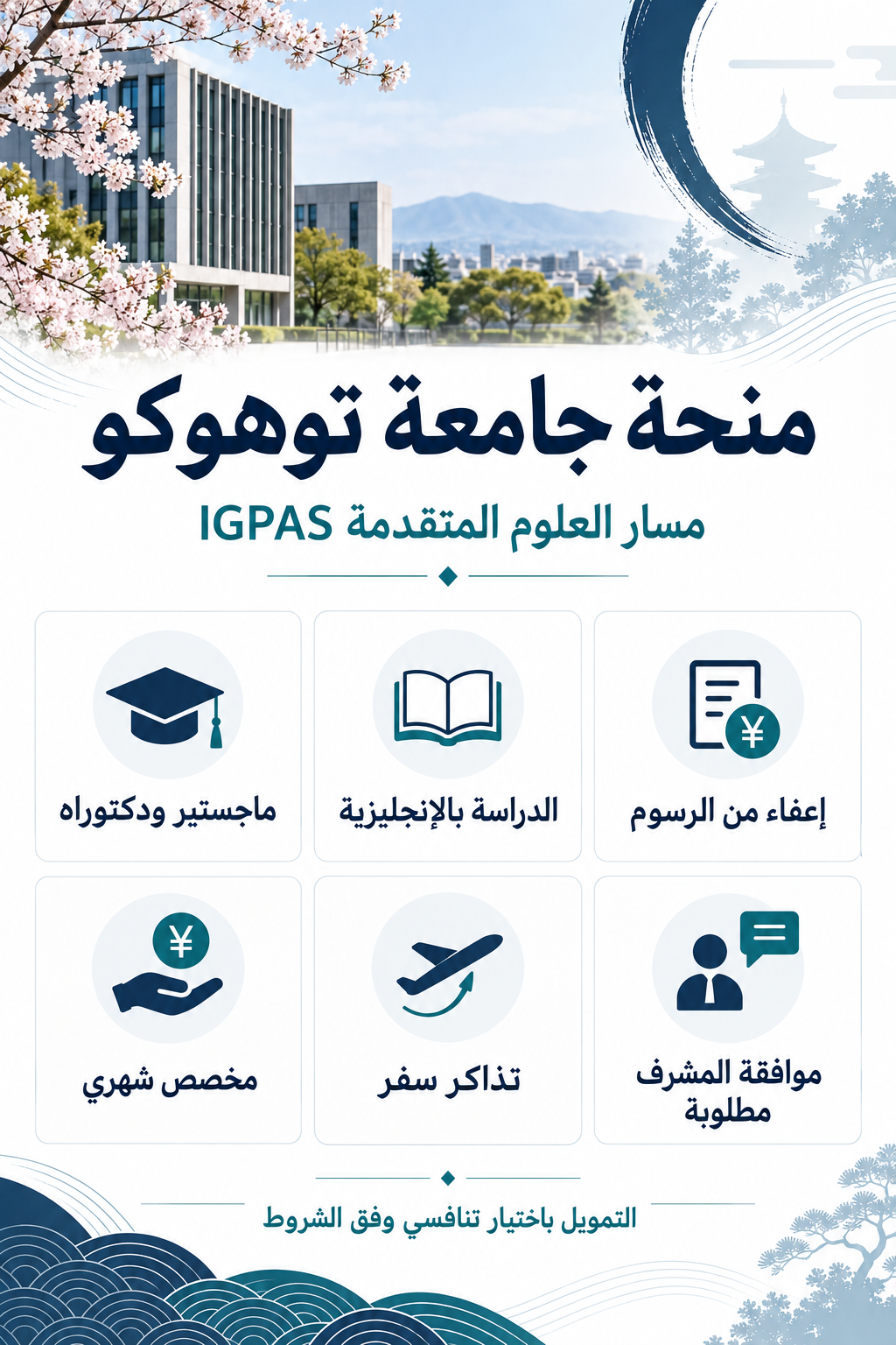 إنفوجرافيك يوضح درجات مسار IGPAS ولغة الدراسة والرسوم والمخصص والسفر وموافقة المشرف