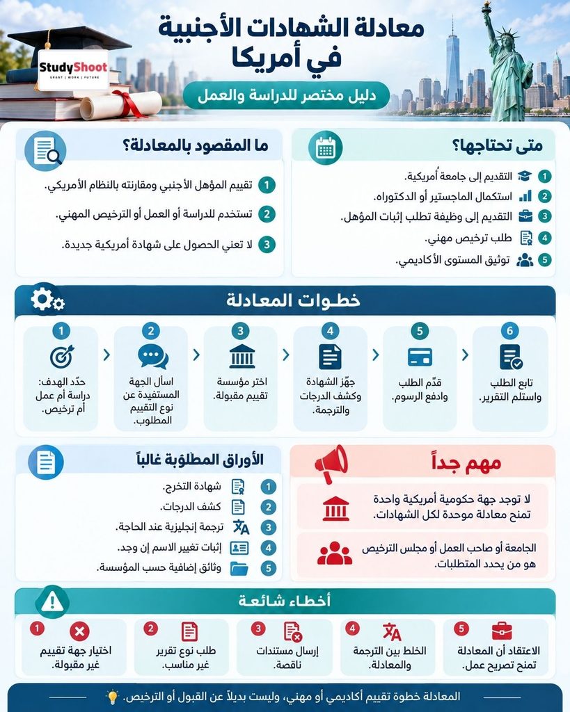 ستودي شووت الجامعات والدراسة في الخارج معادلة الشهادات في أمريكا