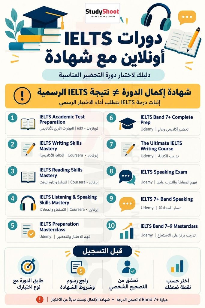ستودي شووت الاختبارات والشهادات المهنية دورات IELTS